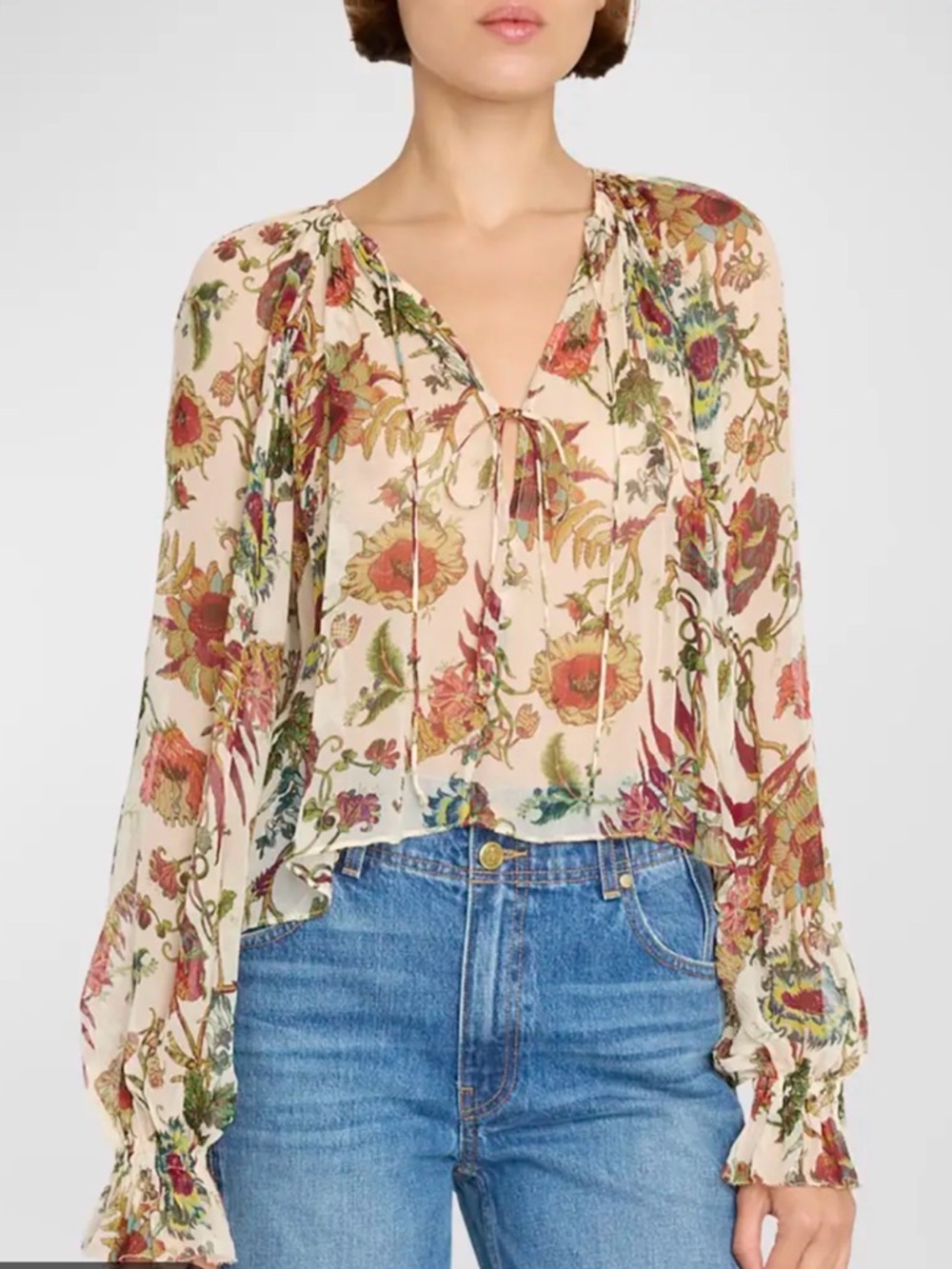 EUC Ulla Johnson Bernadette Floral 100% Silk Chiffon Blouse Freesia Size 2